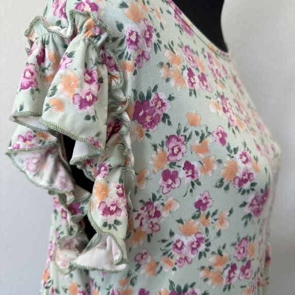 Culture Code Light Green Floral Ruffle Accent Baby Doll Mini Dress Size Large - Picture 6 of 12